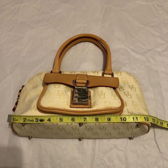 Dooney & Bourke Signature Monogram Cream Tan Canvas & Leather Mix Satchel Bag - Picture 9 of 16